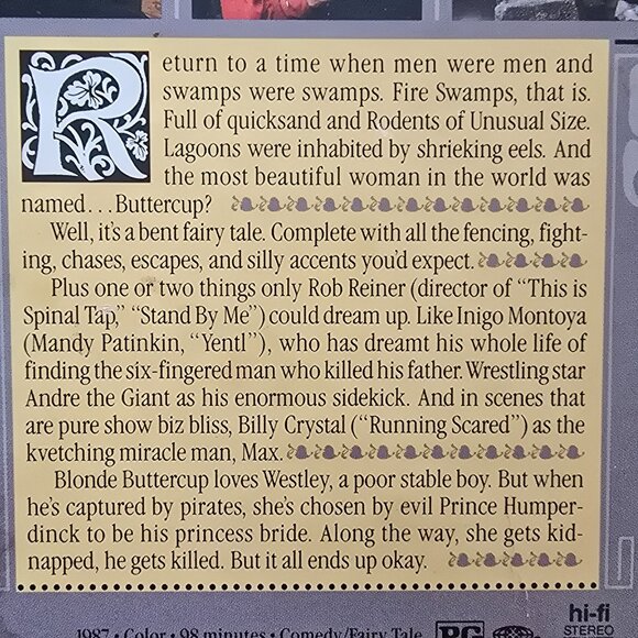 The Princess Bride VHS Tape Rob Reiner Film 1987 Hi-Fi Stereo Vintage Movie Clas - Picture 6 of 14